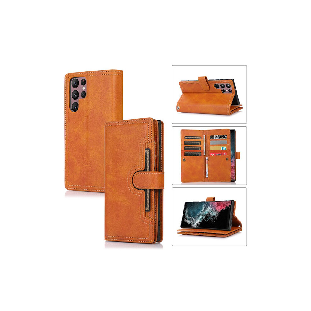 Wallet Case Multi-Slot Compatible With Samsung Galaxy S22 Ultra Cognac Light/Brown 9340258050039