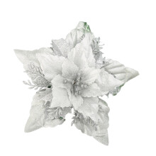 Huayishang Large Pointed Christmas Flower 18cm Artificial Silver Decor, Clearance Sale - Compatible with holiday home decor