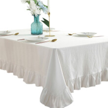 HGYCPP Rustic Vintage Flounces Ruffle Trim Tablecloth Washable Cotton Linen Table Cover