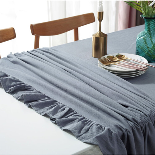 HGYCPP Rustic Vintage Flounces Ruffle Trim Tablecloth Washable Cotton Linen Table Cover 2