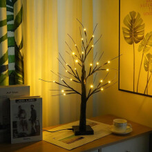 24" Lighted Birch Tree Battery Powered Timer Warm White 24 LED Artificial Branch Tree for Home Party Festival Wedding Decor, 2FT Table Tree Lamp