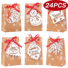 Sachets cadeaux de Noël, sachets à friandises, sachets à bonbons, mini sachets cadeaux en papier kraft pour les fêtes de Noël (24 pièces)
