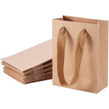 Lot de 10 pochettes rectangulaires en papier kraft de 16 cm de long, avec poignées en fil de nylon, idéales pour les cadeaux et le shopping.