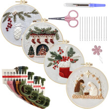 NAZISHW Weihnachtsstickset mit Stickrahmen - 2024 Neues, einfaches DIY-Set für Anfänger, inklusive Nadeln und Garn, geeignet für