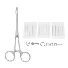 Professional pliers for opening and closing rings, body piercing kit with stainless steel piercing forceps, clamps, needle, belly rings