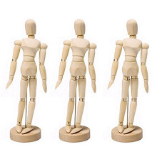 Conjunto de 3 Bonecos Articulados de Madeira para Desenho em Diversas Poses, 14cm