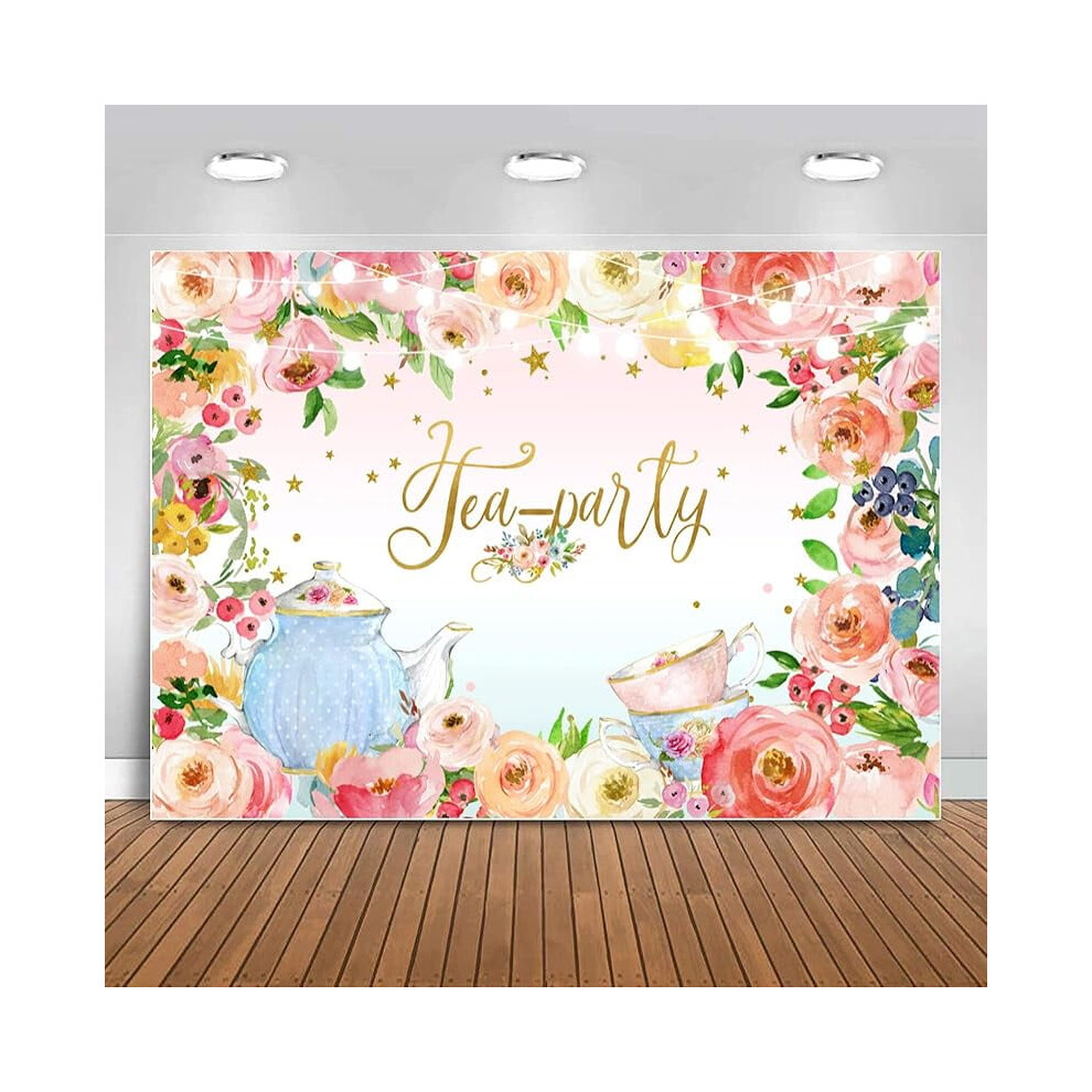 Custom Floral Happy Birthday Backdrop 7X5ft, Compatible With Tea Party, Butterfly Flower Lets Partea, Wonderland Photo Booth For Women Girls 9389440707306