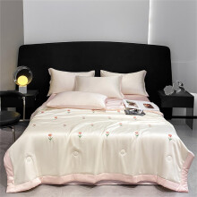 Coverless Duvet with Satin Tulip Embroidery, Lightweight Quilted Bedspread for All Seasons, Soft Washable Blanket (Pink, 180x200cm)