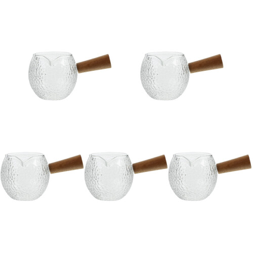 5Pcs Wooden Handle Glass Creamer Pitcher Cup Set 2