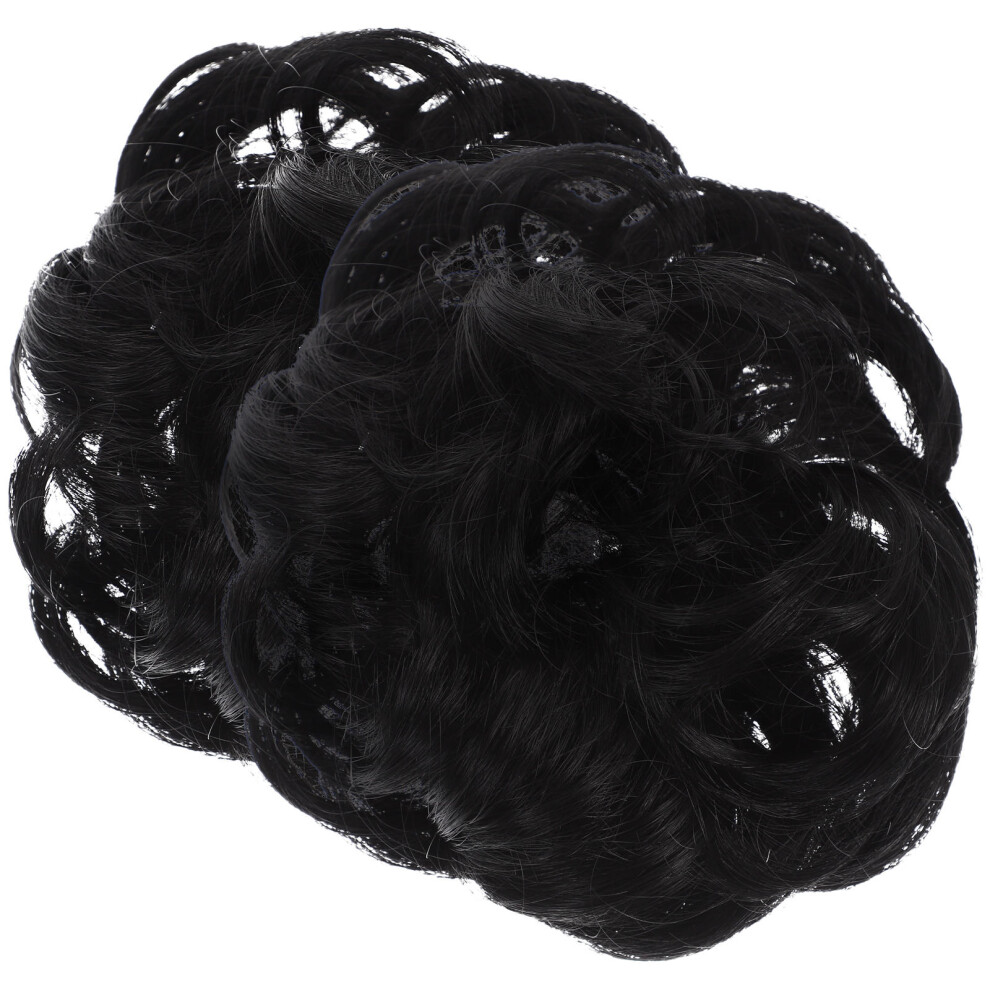 Happyyami Unisex Black 8Pcs Fake Hair Bun Extensions Curly Hair Bun Hairpiece For Women