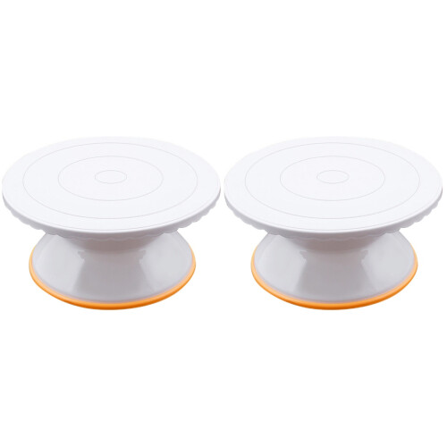 2 Pcs Plastic Rotating Cake Turntable Platform White 2