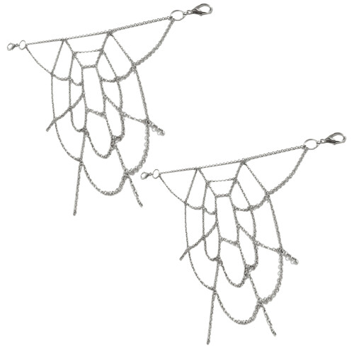 2Pcs Silver Alloy Spider Web Pants Chain Punk Hip Hop Decorative Belt