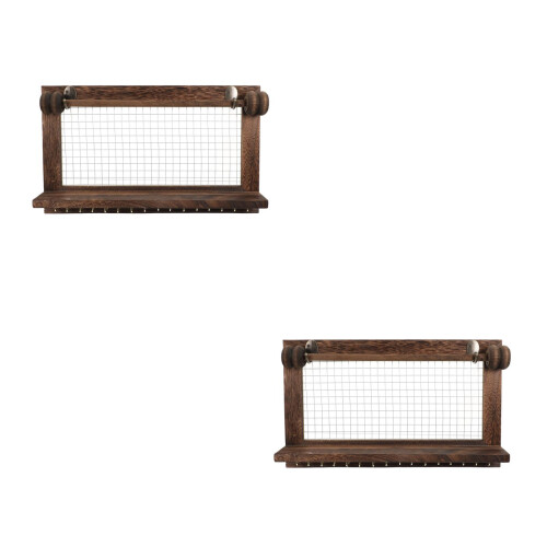 2Pcs Wood Wall Mounted Storage Shelf Brown Organizer for Home Use 2