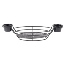 1Set Rectangular Black Iron Basket Wire Storage Holder with Dual Bowls