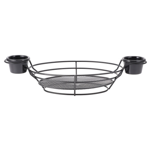 1Set Rectangular Black Iron Basket Wire Storage Holder with Dual Bowls