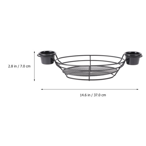 1Set Rectangular Black Iron Basket Wire Storage Holder with Dual Bowls 1