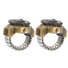 2Pcs Retro Zinc Alloy Ring Shaped Watch Clamshell Finger Jewelry
