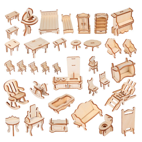 3 Sets 34pcs Miniature House 3d Bamboo