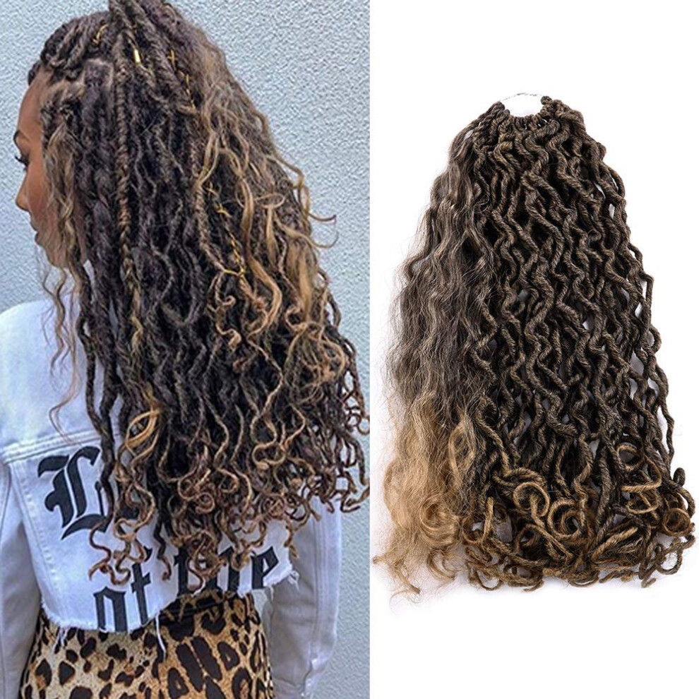 Unisex Goddess Locs Crochet Hair 18 Inch Prelooped Wavy Faux Locs Extensions With Curly Ends For Women T27