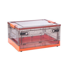 Plastic Storage Box Foldable Design Transparent Container With Lids Stackable Collapsible Movable Wheels Grated Wall Design For Visibility Durable Sto