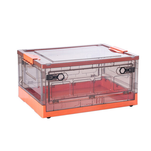 Plastic Storage Box Foldable Design Transparent Container With Lids Stackable Collapsible Movable Wheels Grated Wall Design For Visibility Durable Sto