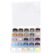 Assorted Colors Sewing Thread Set with 25 Grid Case, Size A Class 15 Prewound Bobbins for Home Sewing Machines, Durable and Reusable Plastic Storage B