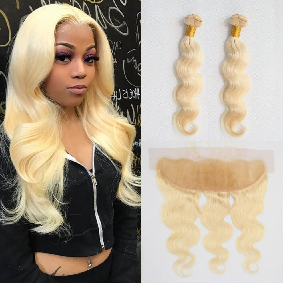 Unisex 613 Blonde Body Wave Human Hair Bundles With 13X4 Brazilian Virgin Lace Frontal Natural Hairline