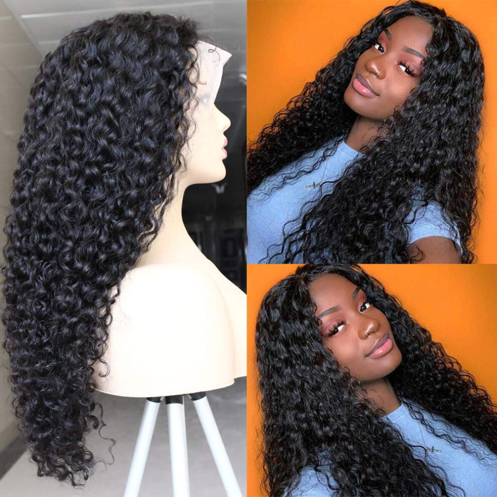 Unisex Human Hair Lace Front Wig 13X6 Brazilian Curly 30 Inch Pre Plucked Bleached Knots 150 Density
