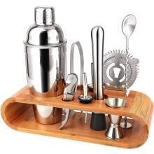 Mixology Bartender Kit, 10 Piece Cocktail Shaker Set Including Stainless Steel Tools And Thick Bamboo Stand, With Cocktail Recipes Booklet, Easy To St