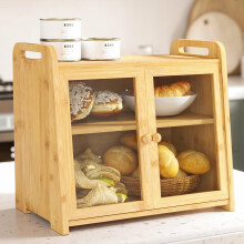 Bamboo Bread Box 20L, Double Layer with Clear Acrylic Doors, Air Vents & Side Handles, Food-Safe, Keeps Bread Fresh
