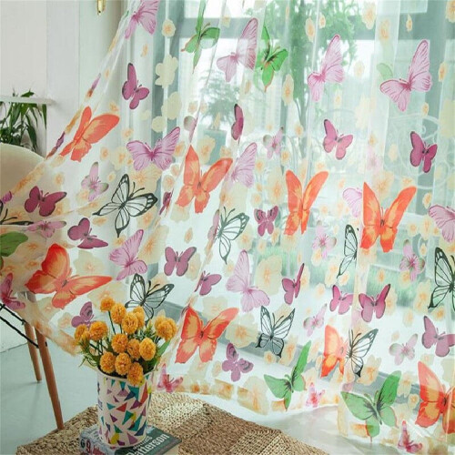 Blader Transparent Gardin med Voile-kant, 1-Panel Stoff Salg