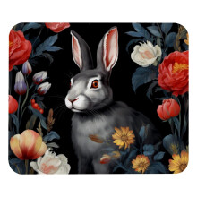 Tappetino per mouse quadrato con motivo a coniglietti neri e fiori, in tessuto con base gommata, 21x25 cm (8,3x9,8 pollici).