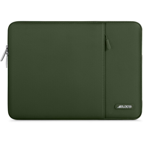 Capa protetora para laptop compatível com laptops de até 15 polegadas, estojo vertical de poliéster com bolso, verde militar.
