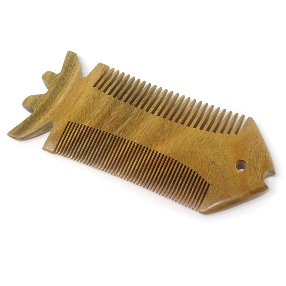 Wooden Hair Comb Handmade Green Sandalwood DualTooth Anti Static Pocket Comb for Hair and Beard