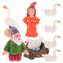 1 set di ornamenti da giardino in resina a forma di nido d'oca con gnomo dalla barba bianca e mago.