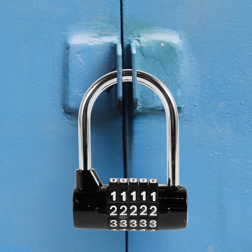 Grusce 5-Digit Resettable Combination Padlock, Zinc Alloy Keyless Code Lock For Cabinet, Gym & School Lockers, Black - Compatible With Standard 9773935692312