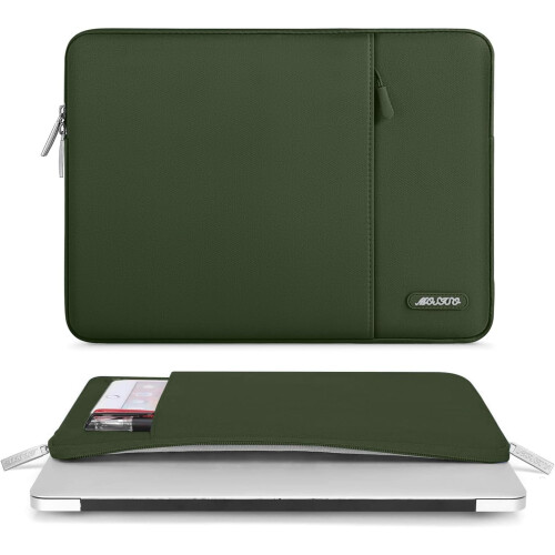 Capa protetora para laptop compatível com laptops de até 15 polegadas, estojo vertical de poliéster com bolso, verde militar. 2