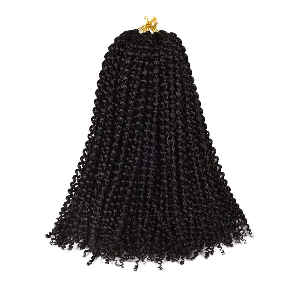 Unisex Black Passion Twist Hair Extensions 18 Inch Prelooped Crochet Braids 1B Water Wave Synthetic