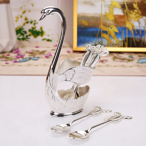 Conjunto de colheres de base requintada e elegante (1 base, 6 colheres), ideal para decoração de mesa e como presente. 1