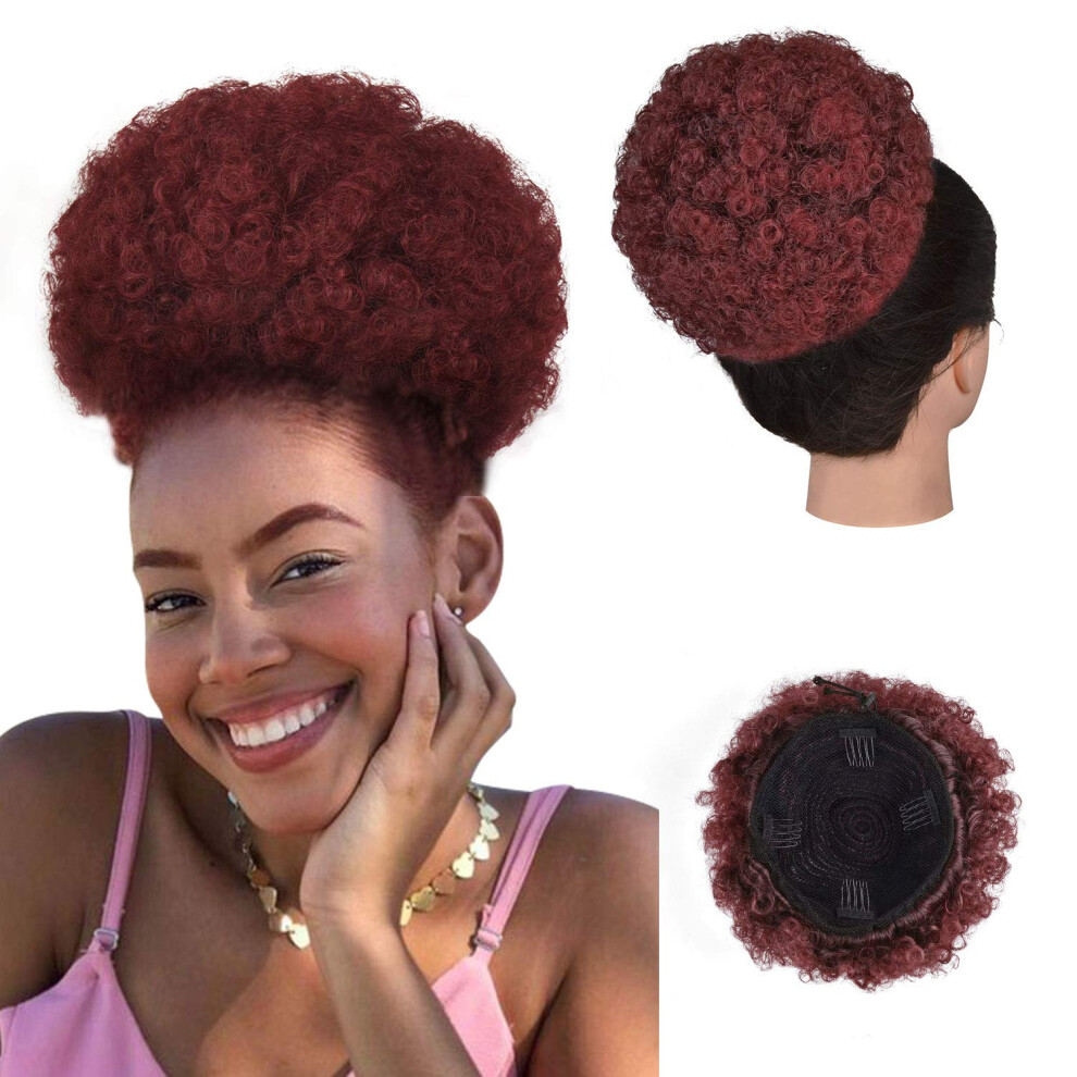 Afro Puff Drawstring Ponytail for Black Women, Kinky Curly Heat Resistant Hair Bun Extension 1B/Bug