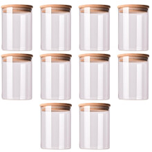 Lot de 10 boîtes de conservation en verre avec couvercle en bambou et couvercle hermétique, idéales pour le thé (transparentes).