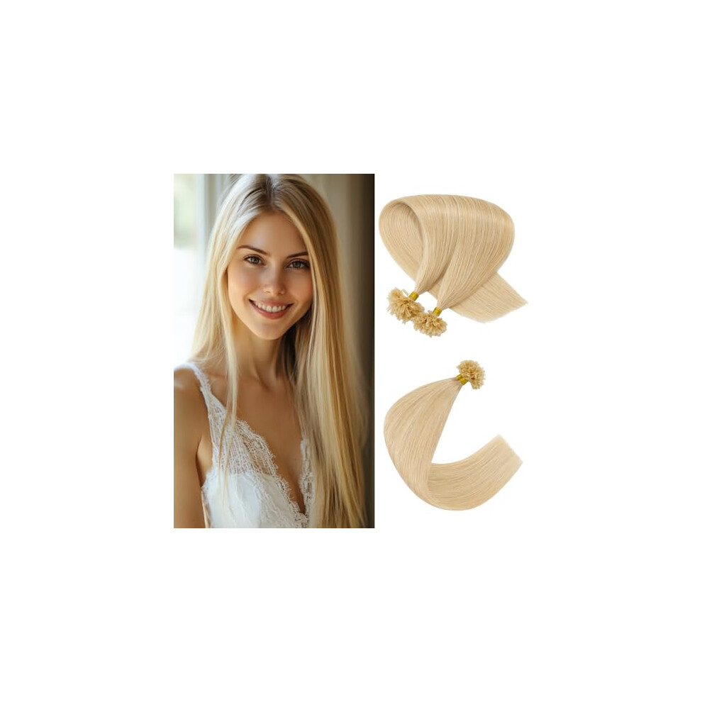 Unisex 18 Inch Natural Blonde U Tip Hair Extensions 100 Strands Remy Human Hair Keratin Fusion
