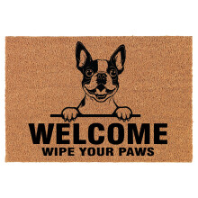 Welcome Doormat Coco Coir Door Mat Gift Welcome Wipe Your Paws Boston Terrier (24" x 16")