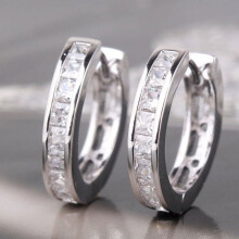 Fashion Mens Silver Plated Small Round Square Rhinestone Hoop Huggie Earrings