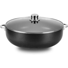 Non-Stick Dutch Oven 13 Qt with Glass Lid | Multi-Purpose Aluminum Caldero for Braising, Boiling, Stewing | Black Finish Pot