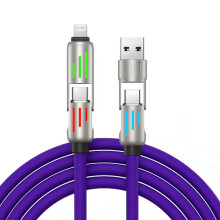Cabo USB-C 4 em 1 de 240 W, carregamento rápido PD5A e sincronização de dados, luz indicadora de respiração, silicone, 1,5 m, roxo, compatível