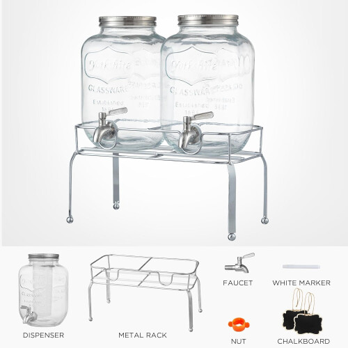 Διανομέας ποτών διπλού γυαλιού Silver1Gallon με βάση, συμβατός με πάγκο - Διαφανής 1