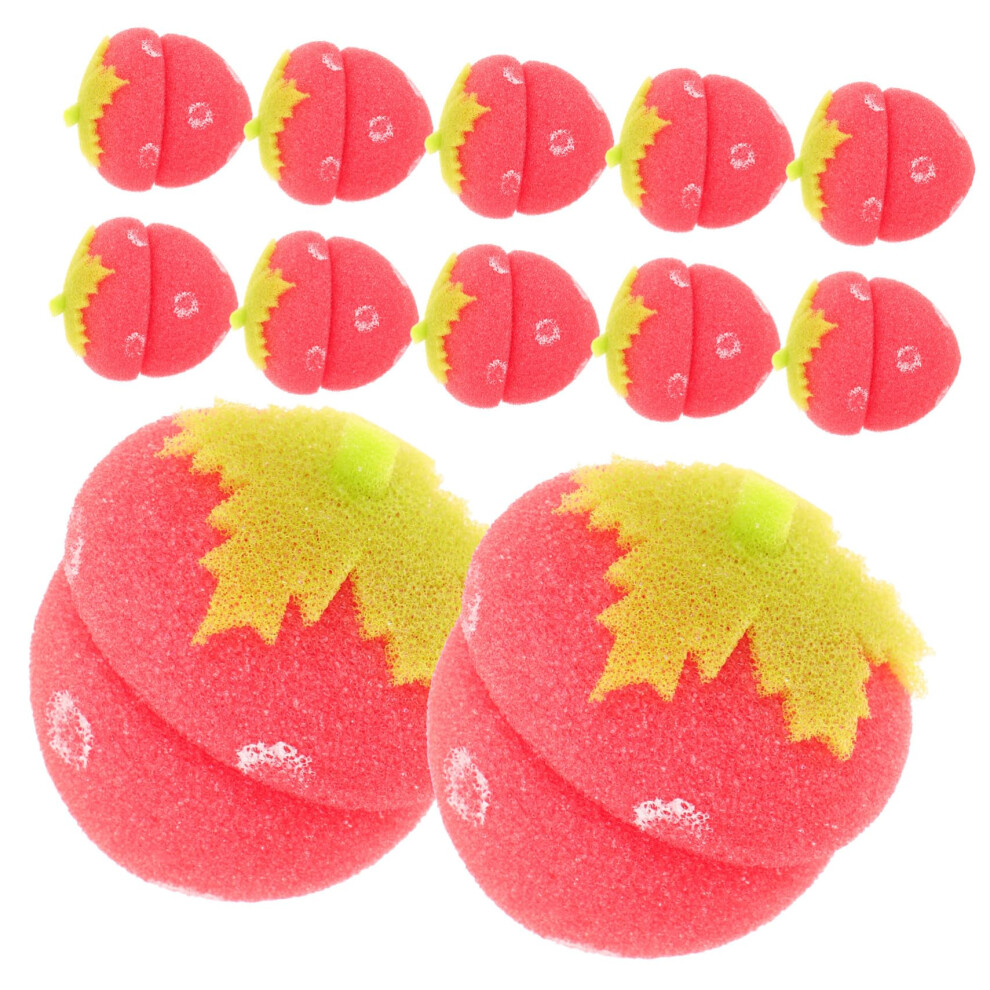 Red Heatless Hair Curlers 12Pcs Strawberry Shaped Soft Sponge Rollers For Overnight Waves Set