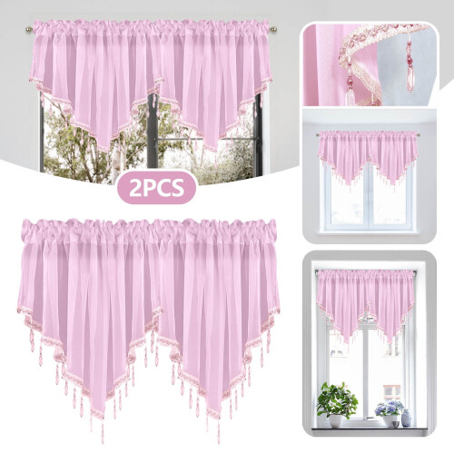 Begine Clearance 2Pc Light Pink Curtains Triangular Valance Kitchen Curtains (5124In) D,Curtains,2Pc Curtains 1