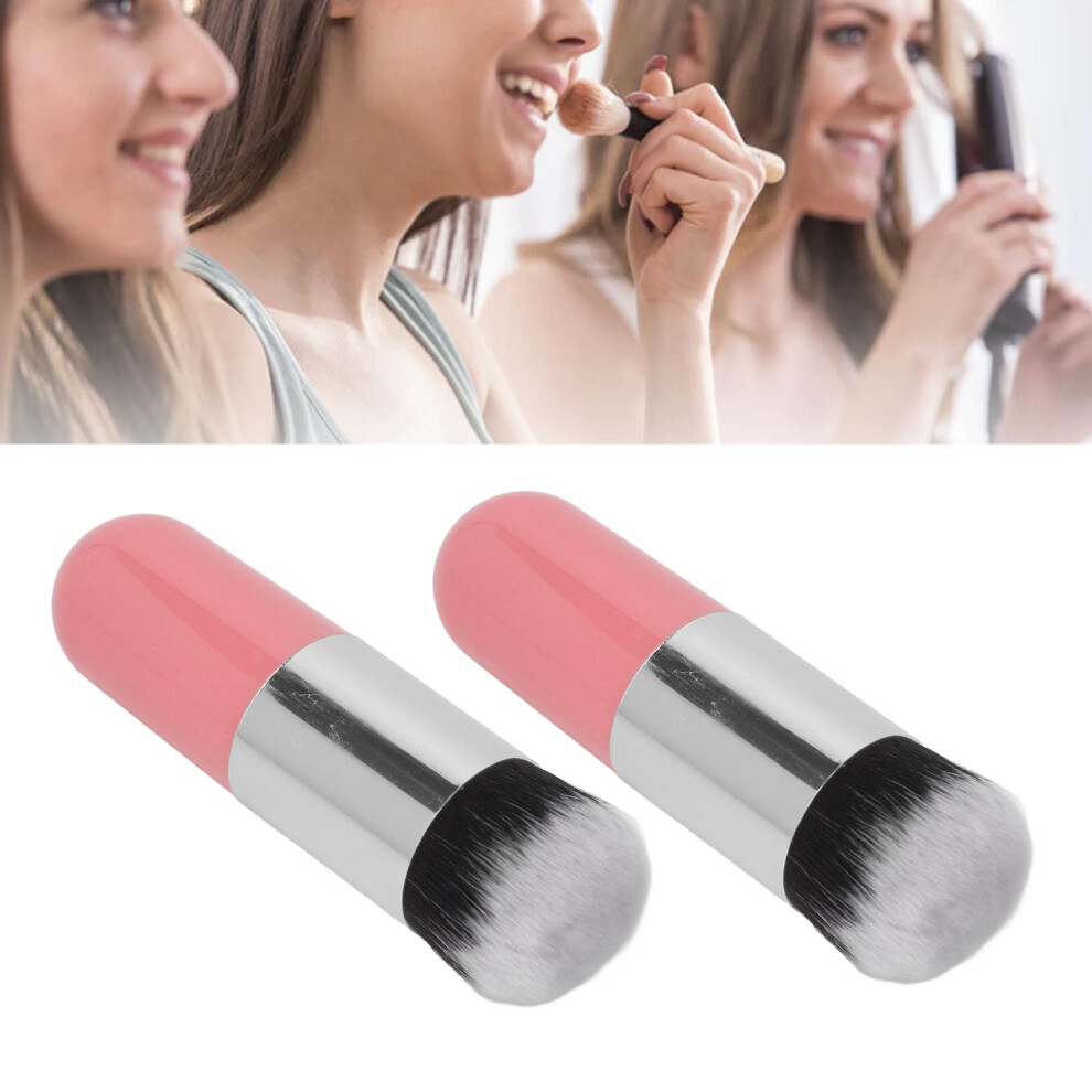 Pink/Silver 2Pcs Chubby Foundation Brush Set, & Soft Artificial Fiber